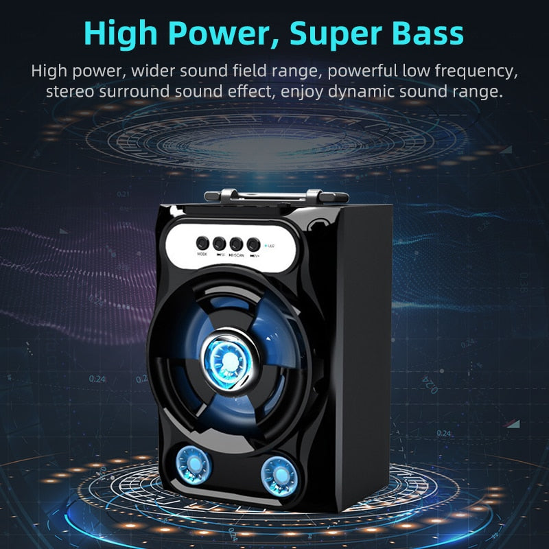 Portable Wireless Bass Bluetooth 5.0 Speaker 1200mAh Hands-free Call Speaker with Microphone for Bluetooth/AUX/USB//TF/FM Play