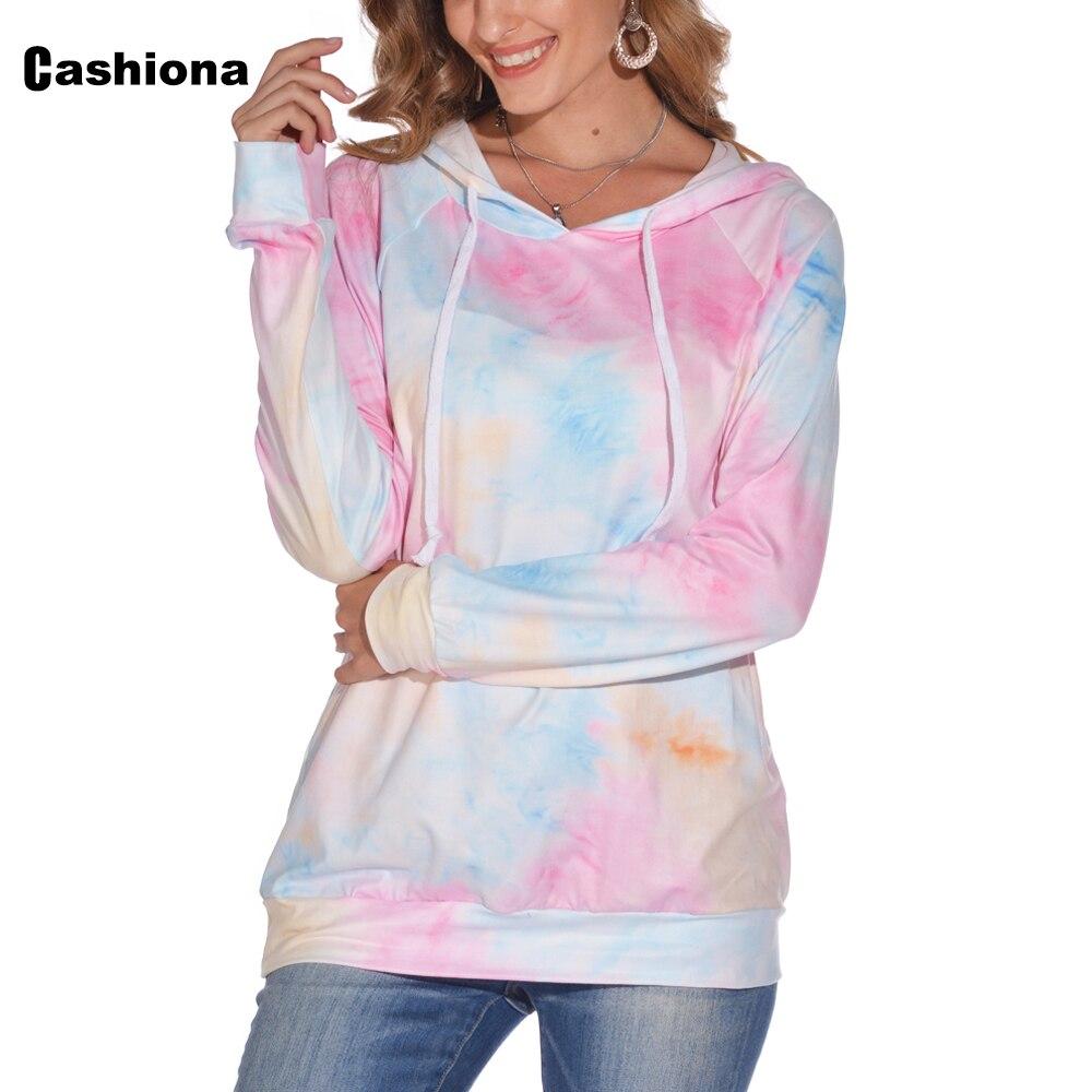 Cashiona Hoodies for Women Fashion Tie Dry Print Sweatshirt loose Long Sleeve Tops Streetwear Women Clothes Hooded Sweatshirts