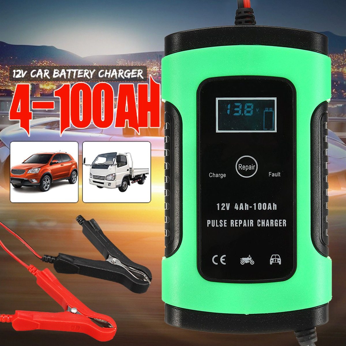 12V 5A Auto Car Intelligent Battery Charger Jump Starter LCD Intelligent 100-240V 100AH Pulse Repair Type