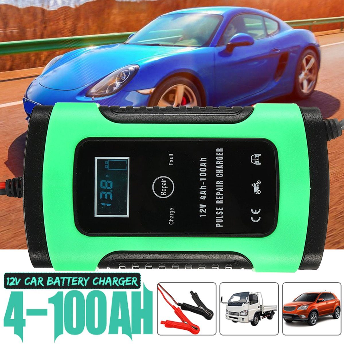 12V 5A Auto Car Intelligent Battery Charger Jump Starter LCD Intelligent 100-240V 100AH Pulse Repair Type