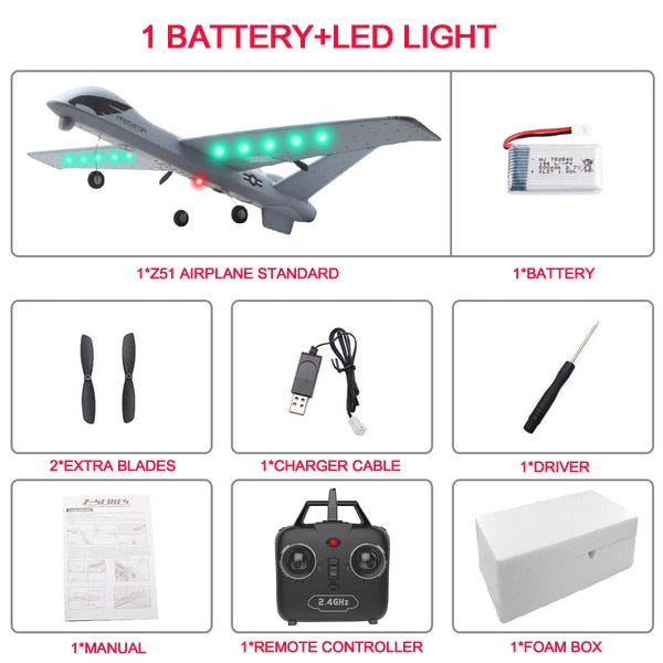 RC Plane 20 Minutes Flight Time Glider Toy Plane With LED 2.4G Remote Control Hand Throwing Wingspan Kids RC Jet Airplane Foam