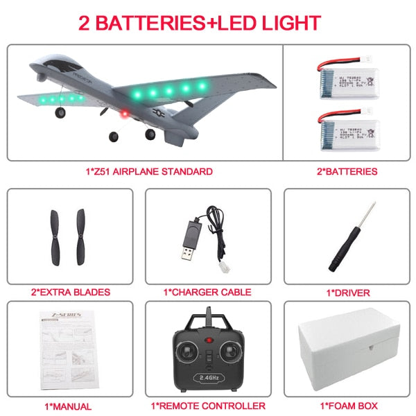 RC Plane 20 Minutes Flight Time Glider Toy Plane With LED 2.4G Remote Control Hand Throwing Wingspan Kids RC Jet Airplane Foam