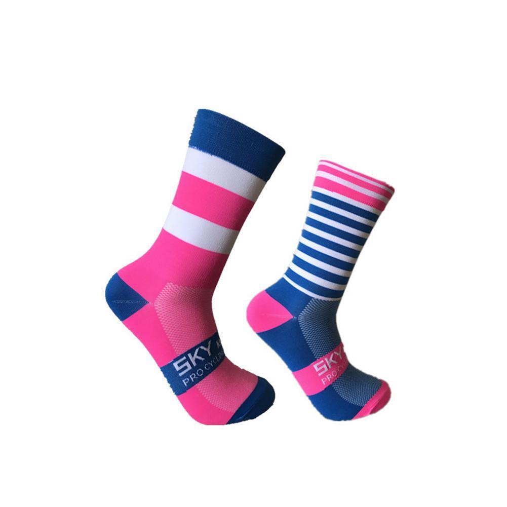 High Quality Chinlon Sports Outdoor Cycling Socks Left and Right Feet Wave Point Striped Bikes Socks Calcetines Ciclismo