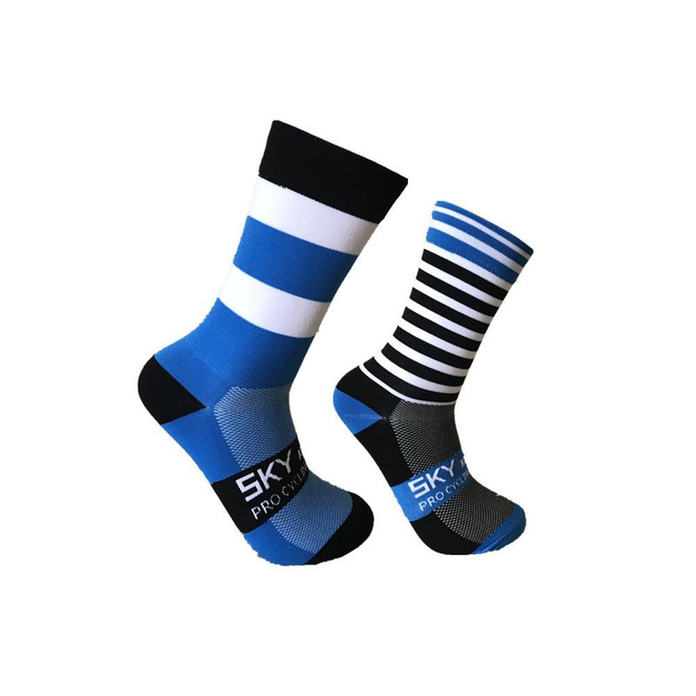 High Quality Chinlon Sports Outdoor Cycling Socks Left and Right Feet Wave Point Striped Bikes Socks Calcetines Ciclismo