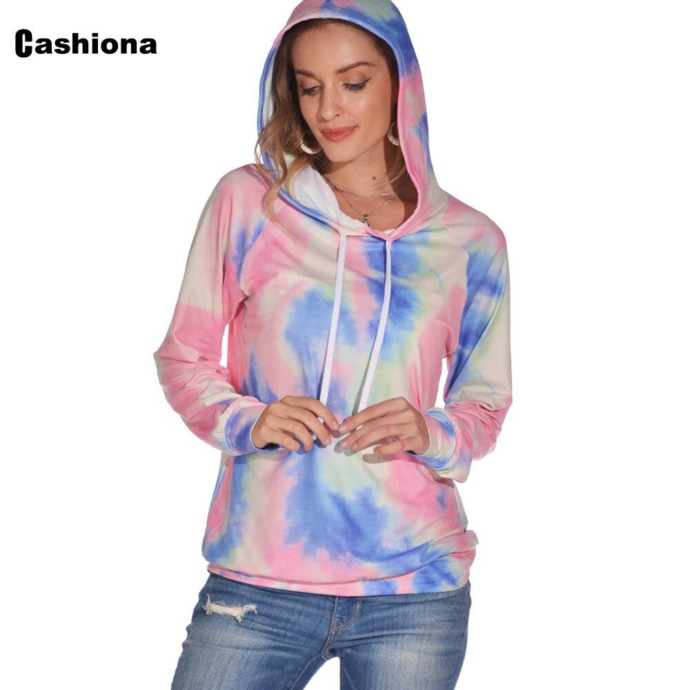 Cashiona Hoodies for Women Fashion Tie Dry Print Sweatshirt loose Long Sleeve Tops Streetwear Women Clothes Hooded Sweatshirts