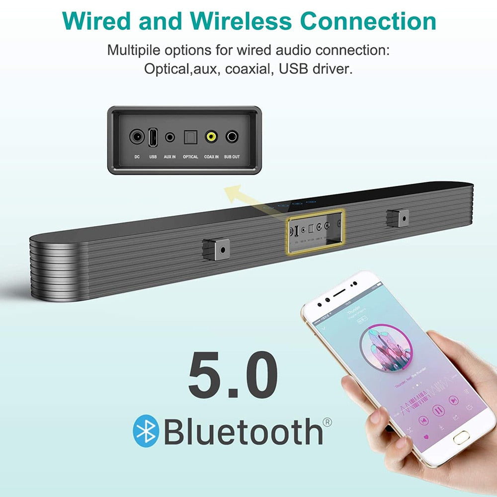 120W Home TV Theater Soundbar Bluetooth 5.0 Speakers Wireless Sound Bar 3D Stereo Column Surround Subwoofers with Remote Control