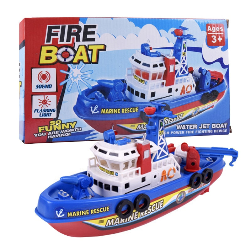 Fast Speed Music Light Electric Marine Rescue Fire Fighting Boat Fire Fighting Ship Toys Non-Remote Toy Kids Children's Day Gift