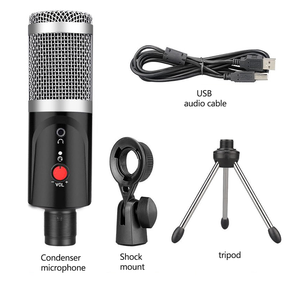 Condenser Microphone With Tripod USB Computer Studio Microphone For PC Microphone For Phone Karaoke Microphone With Sound Card