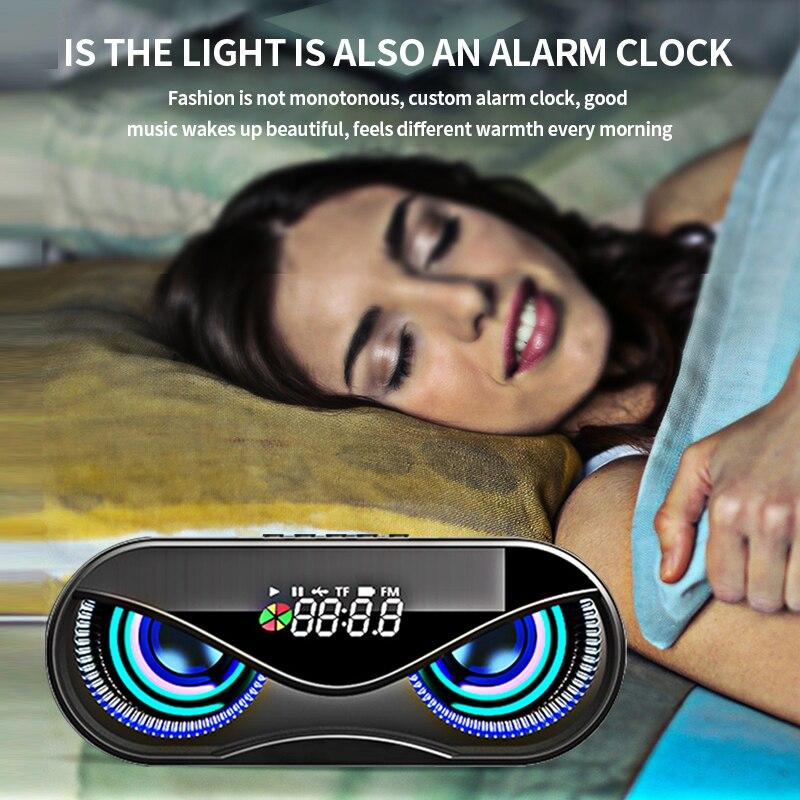 Bluetooth Speaker Cool Owl Design LED Flash Portable Wireless Loudspeaker TF Card FM Radio Alarm Clock TV Bass Smart Display M6