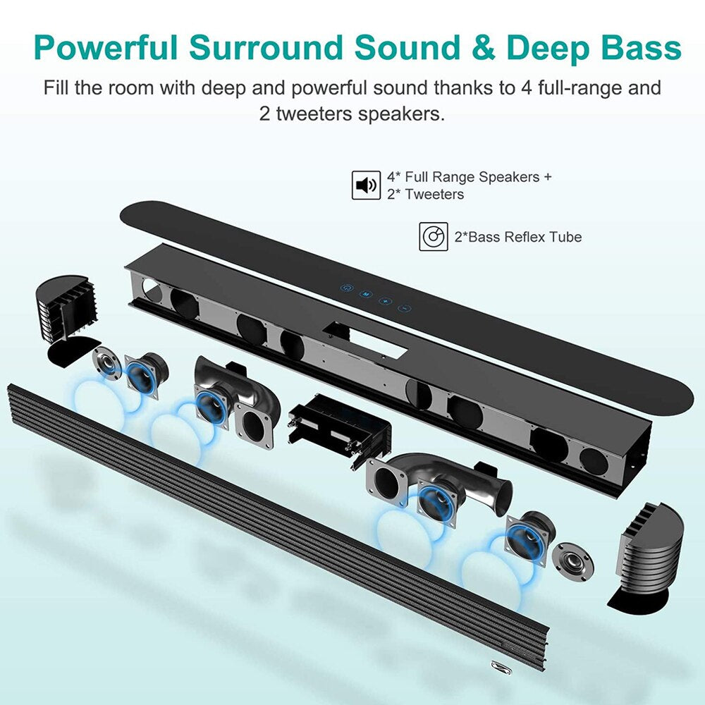 120W Home TV Theater Soundbar Bluetooth 5.0 Speakers Wireless Sound Bar 3D Stereo Column Surround Subwoofers with Remote Control