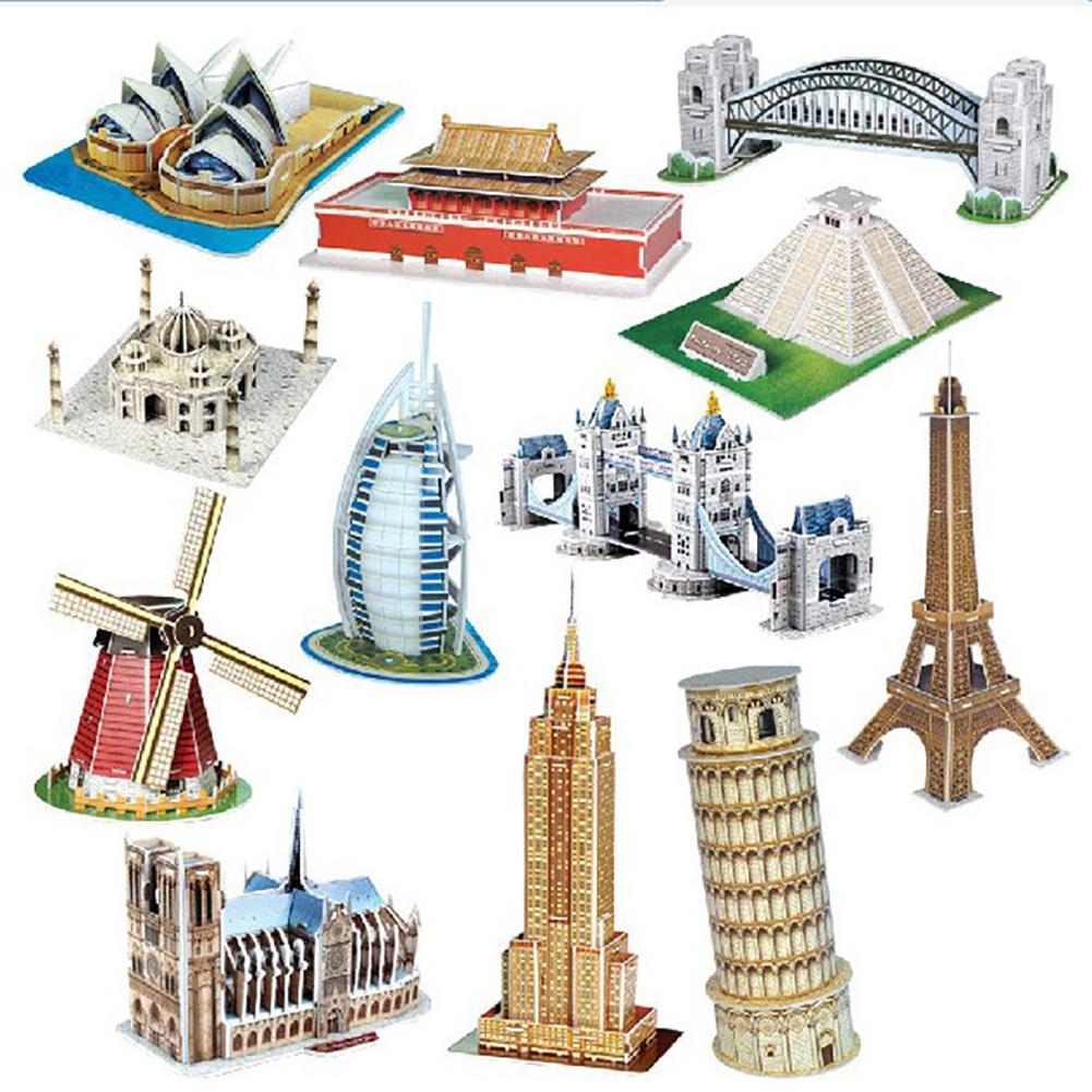 3D Puzzle Three-dimensional Word Famous Buildings Architecture Puzzle Educational Toy DIY Gift for Children and Adult