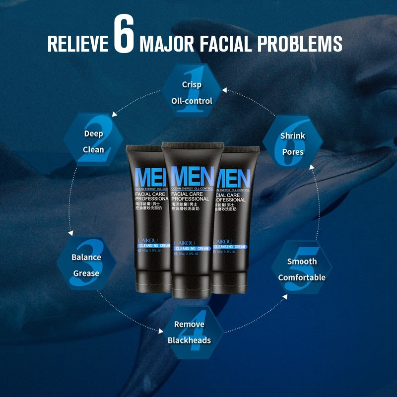 Brand Korean LAIKOU Men Facial Cleanser Face Washing Moisturizing Man Skin Care Oil Control Blackhead Remove Cosmetics Norish