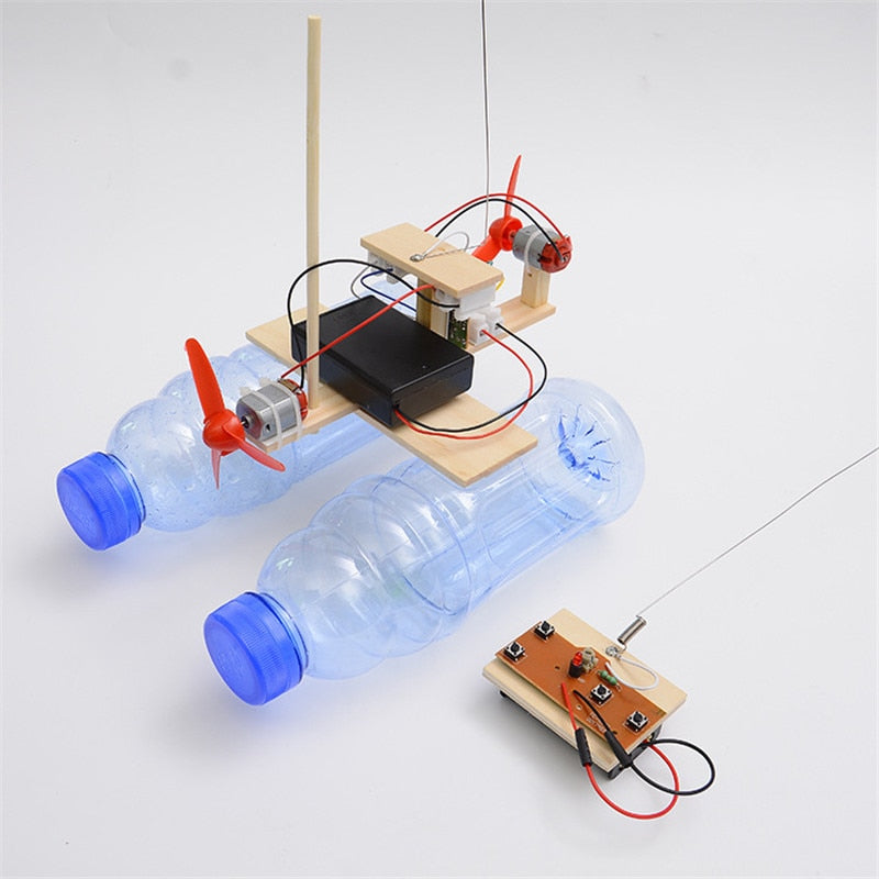 New Wooden RC Boat Kids Toys Assembly Remote Control Boat Toys Battery Powered Educational Toy Scientific Experiment Model Kits