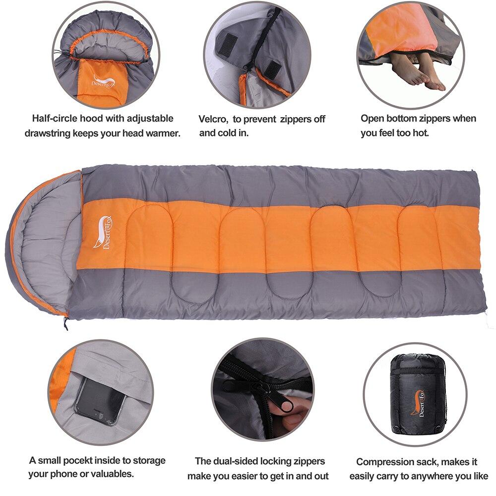 Desert&Fox Large Sleeping Bag for Adults 1pc Winter Type Envelope Warm Sleeping Bags Blanket for Camping Hiking Tourism 220x85cm