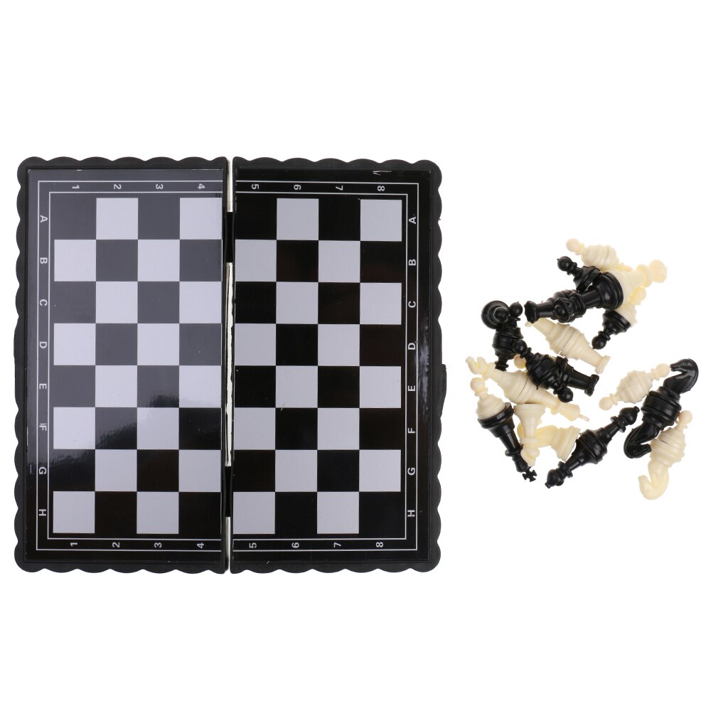 Portable Magnetic Chess Set Classic Strategy Board Game for Kids Adults Families - Black White