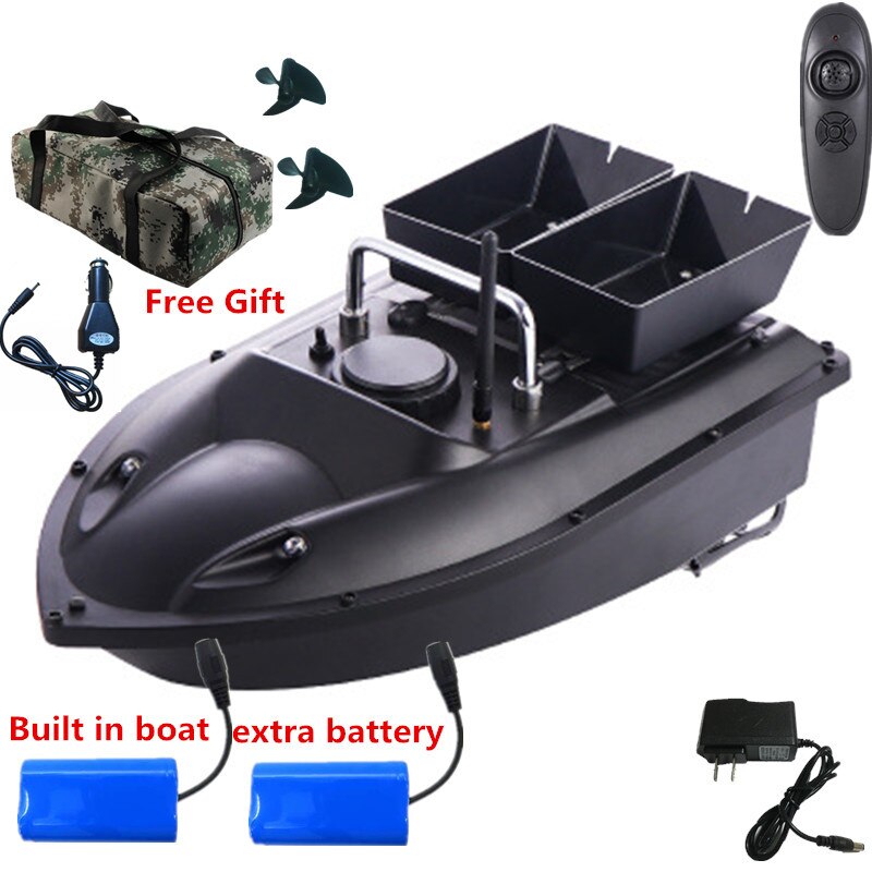 New High Quality Double hopper Double Motor Fixed speed Cruise Automatic Feed Fishing Bait Boat with waterproof bag car charger
