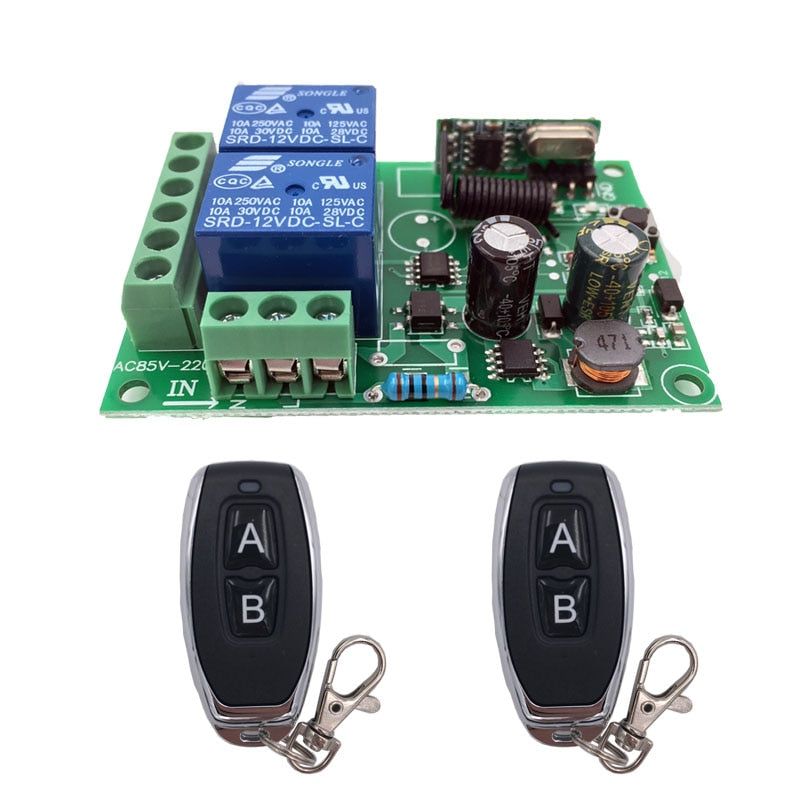 433MHz Universal Wireless Remote Control AC220V 2CH rf Relay Receiver and Transmitter for Universal Garage door and gate Control