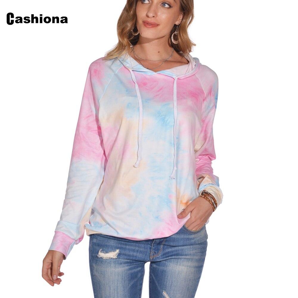 Cashiona Hoodies for Women Fashion Tie Dry Print Sweatshirt loose Long Sleeve Tops Streetwear Women Clothes Hooded Sweatshirts