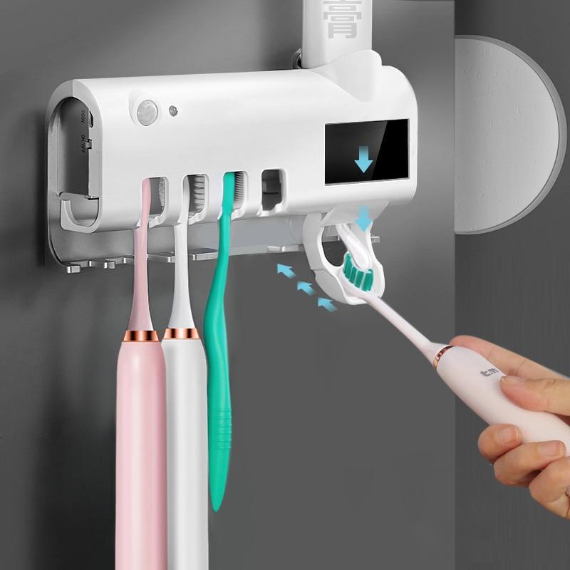 UV Toothbrush Holder Toothpaste Dispenser Solar Energy Bathroom Toothbrush Storage Box Multi-function Storage Holder USB Charge