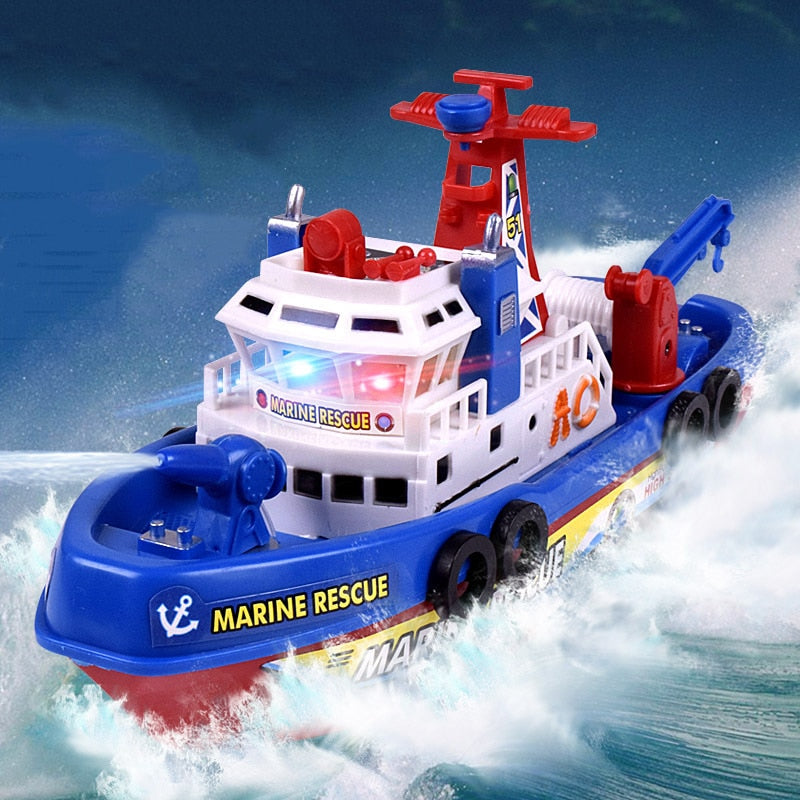 Fast Speed Music Light Electric Marine Rescue Fire Fighting Boat Fire Fighting Ship Toys Non-Remote Toy Kids Children's Day Gift