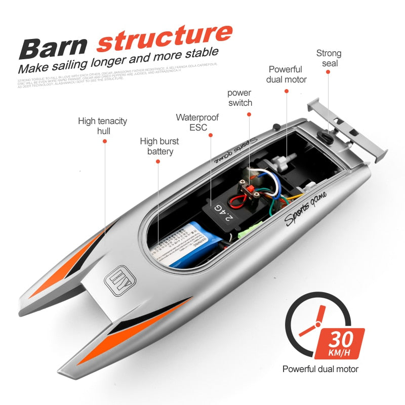 2.4G Radio Remote Control Boat High Speed Rowing 7.4V Capacity Battery Dual Motor Rc Boat 30km Per Hour Toys For Kids Gift