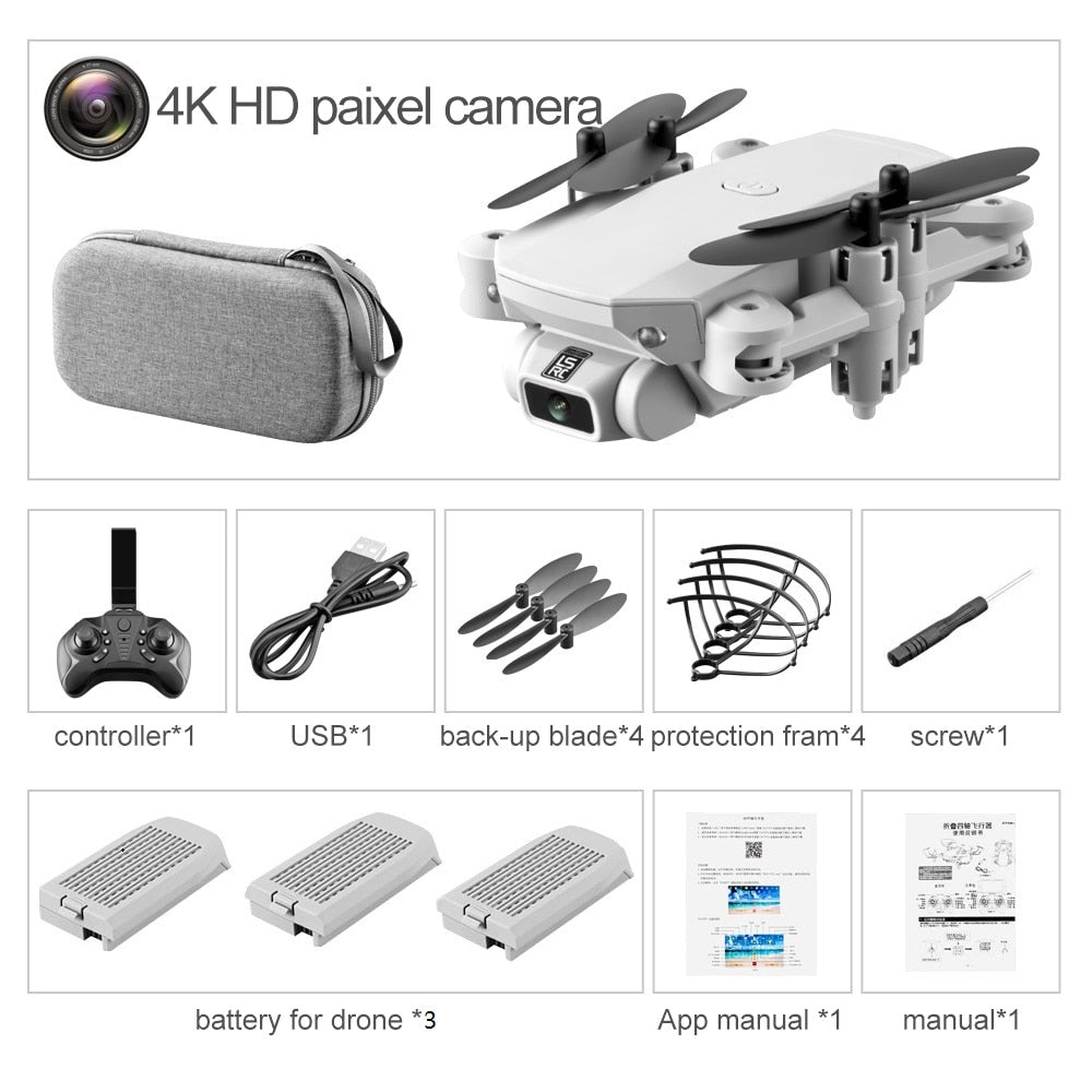 XKJ 2020 New Mini Drone 4K 1080P HD Camera WiFi Fpv Air Pressure Altitude Hold Black And Gray Foldable Quadcopter RC Dron Toy