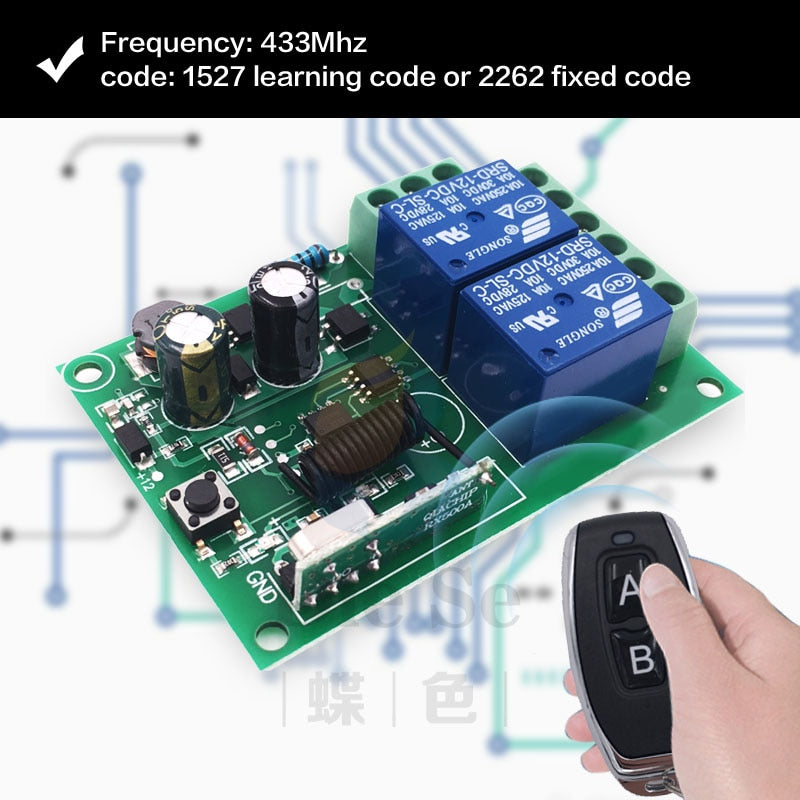 433MHz Universal Wireless Remote Control AC220V 2CH rf Relay Receiver and Transmitter for Universal Garage door and gate Control