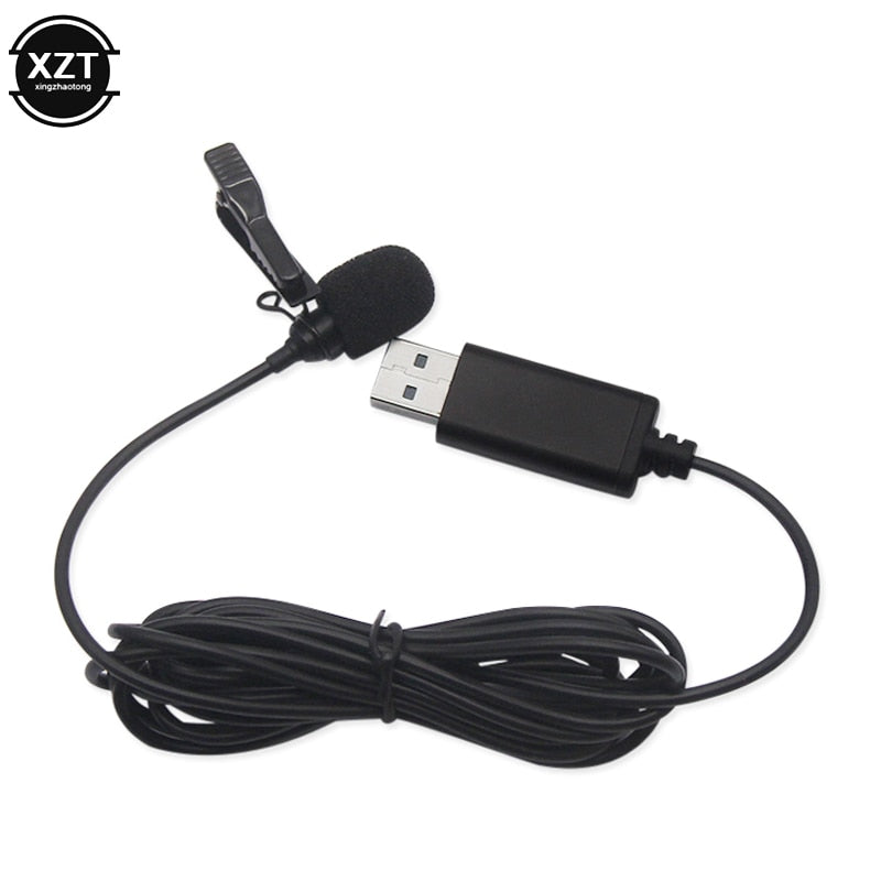 Portable USB Mini Microphone 2m Lapel Lavalier Mic Clip-on External Buttonhole Microphones for Laptop PC Computer Recording Chat