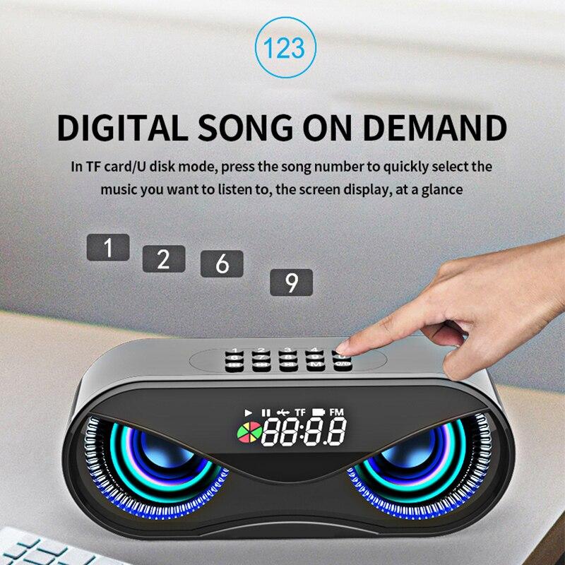 Bluetooth Speaker Cool Owl Design LED Flash Portable Wireless Loudspeaker TF Card FM Radio Alarm Clock TV Bass Smart Display M6