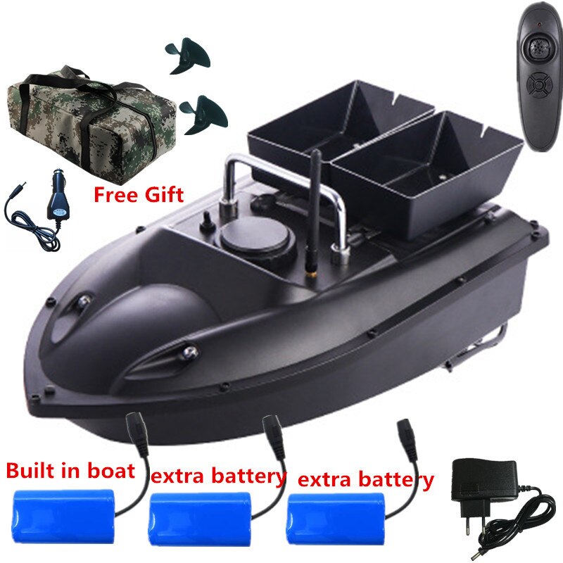New High Quality Double hopper Double Motor Fixed speed Cruise Automatic Feed Fishing Bait Boat with waterproof bag car charger