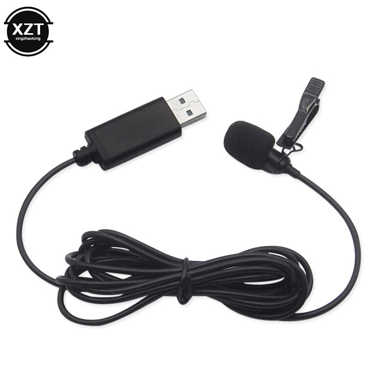 Portable USB Mini Microphone 2m Lapel Lavalier Mic Clip-on External Buttonhole Microphones for Laptop PC Computer Recording Chat