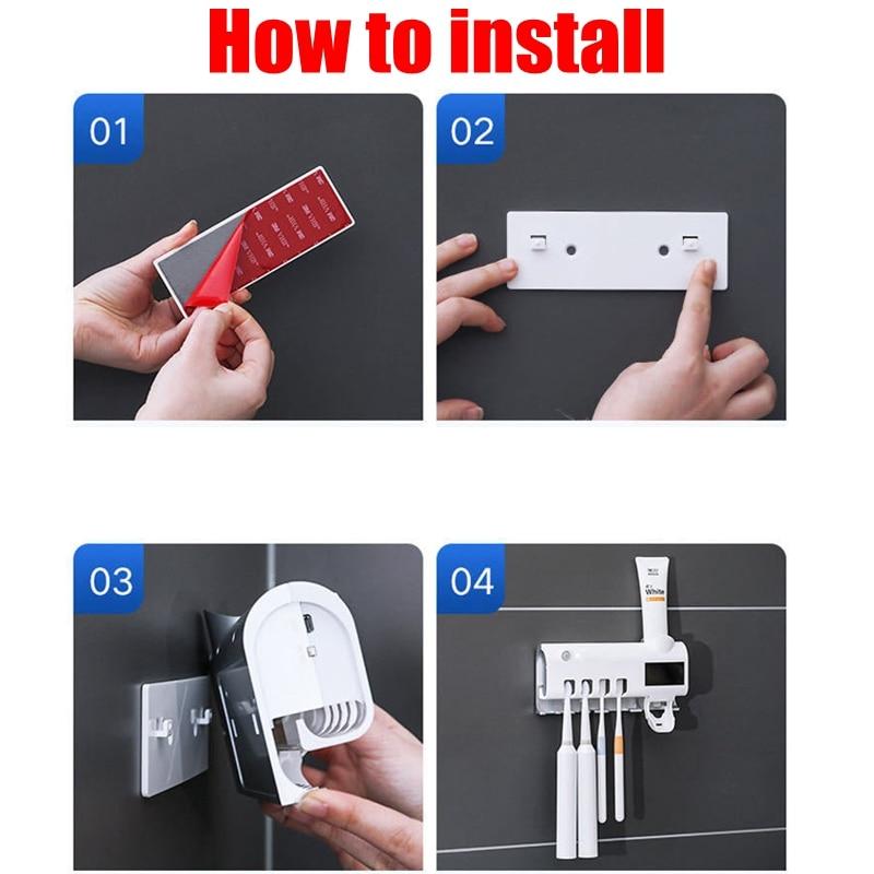 UV Toothbrush Holder Toothpaste Dispenser Solar Energy Bathroom Toothbrush Storage Box Multi-function Storage Holder USB Charge