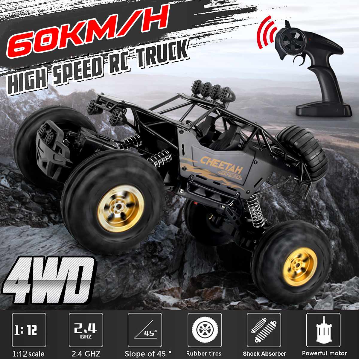 36cm 1:12 4WD RC Cars Updated Version 2.4G Radio Control RC Cars Toys Buggy~High speed Trucks Off-Road Trucks Toys for Children