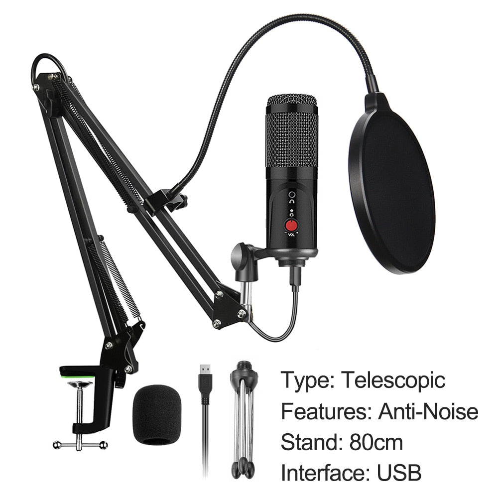 Condenser Microphone With Tripod USB Computer Studio Microphone For PC Microphone For Phone Karaoke Microphone With Sound Card