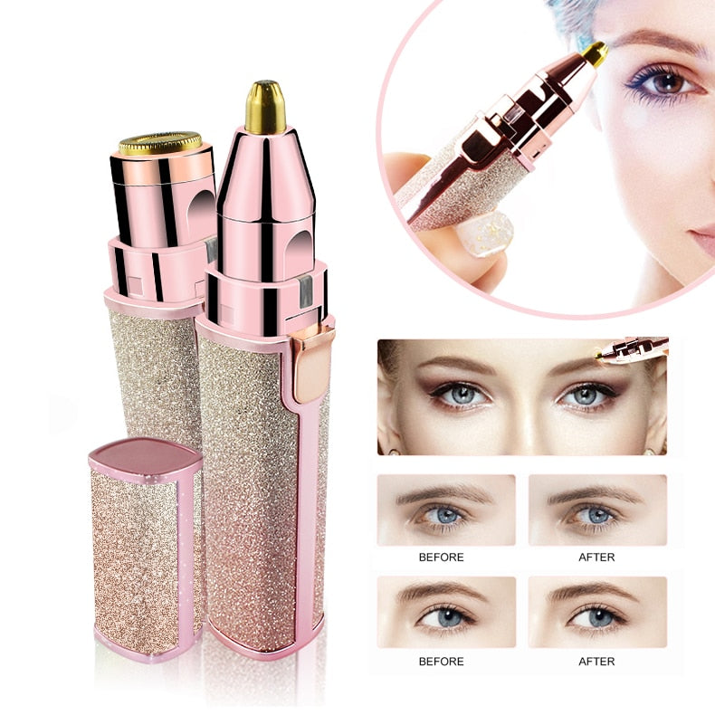 2 In 1 Electric Eyebrow Trimmer Makeup Painless Eye Brow Epilator Mini Shaver Razors Women Portable Facial Body Hair Remover