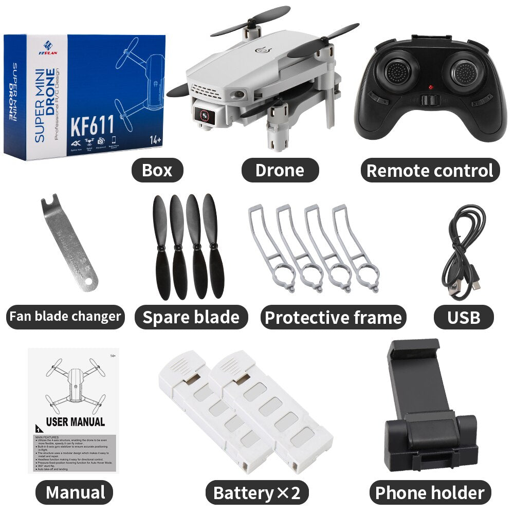 2020 NEW KF611 Drone 4k HD1080P WiFi Wide Angle Camera fpv Drone Dual Camera Quadcopter Height Keep Drone Camera Dron Toy