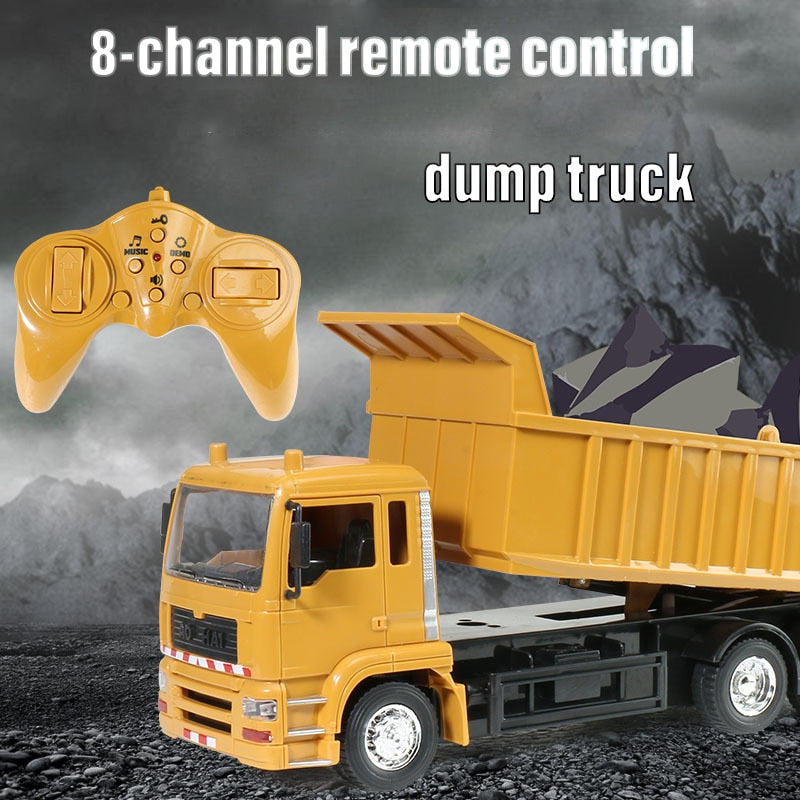RC cars dump truck Toys for children boys Xmas birthday gifts yellow color RC Engineering truck model Beach toys transporter