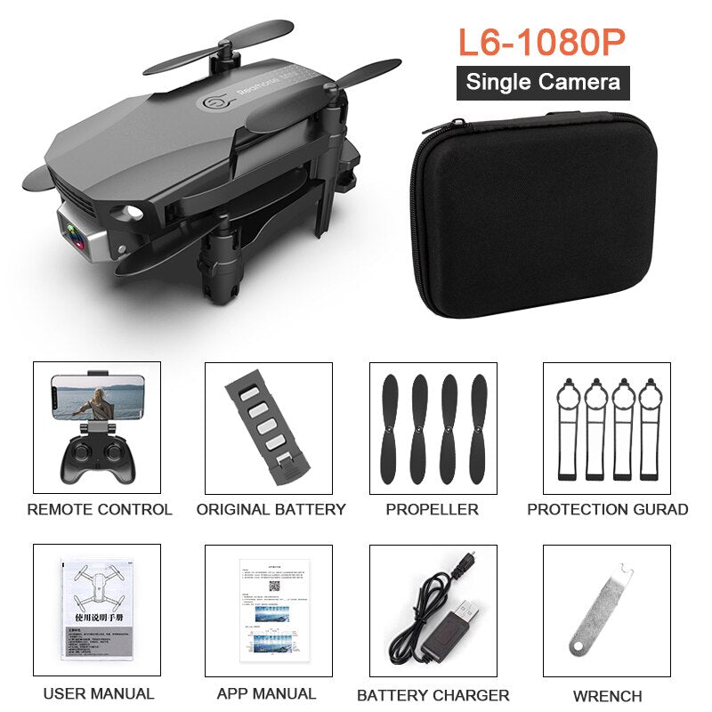 PEGI L6 Mini Drone 4K HD Dual Camera WIFI FPV Quadcopter Professional RC Drones Pocket Foldable Dron Boys GIFT for Children