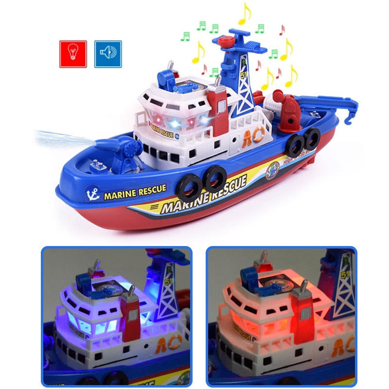 Fast Speed Music Light Electric Marine Rescue Fire Fighting Boat Fire Fighting Ship Toys Non-Remote Toy Kids Children's Day Gift
