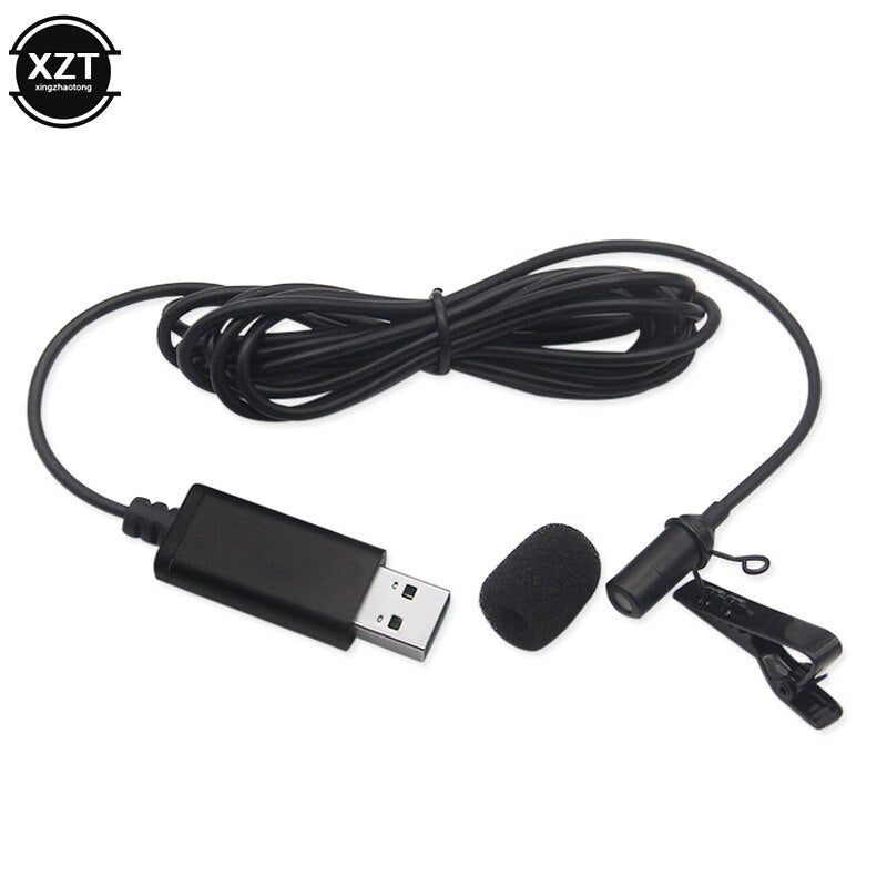 Portable USB Mini Microphone 2m Lapel Lavalier Mic Clip-on External Buttonhole Microphones for Laptop PC Computer Recording Chat