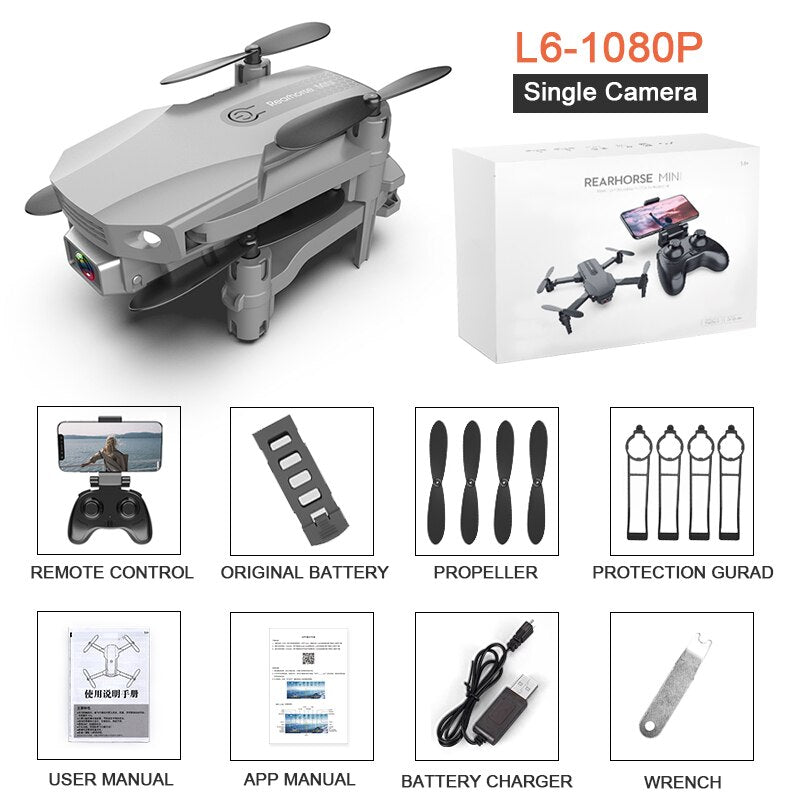 PEGI L6 Mini Drone 4K HD Dual Camera WIFI FPV Quadcopter Professional RC Drones Pocket Foldable Dron Boys GIFT for Children
