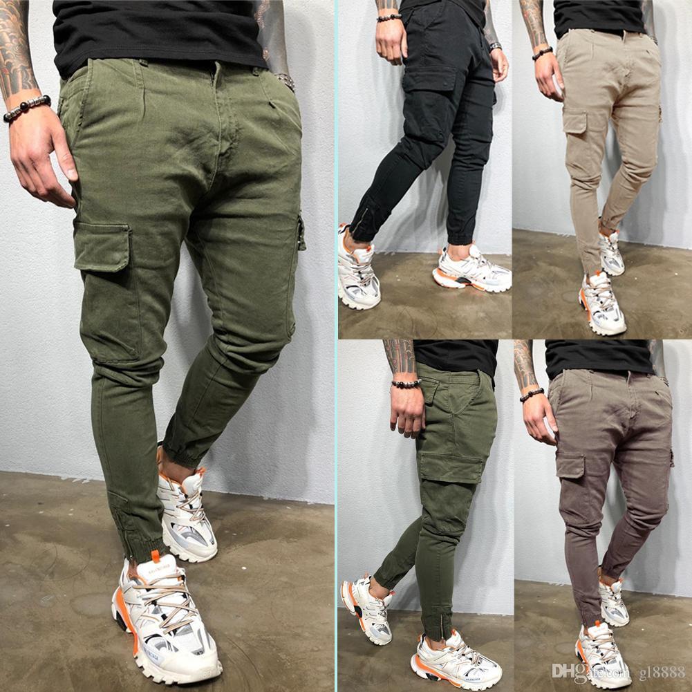 Men's Slim Pocket Urban Straight Leg Trousers Pencil Jogging Joggers Cargo Pants