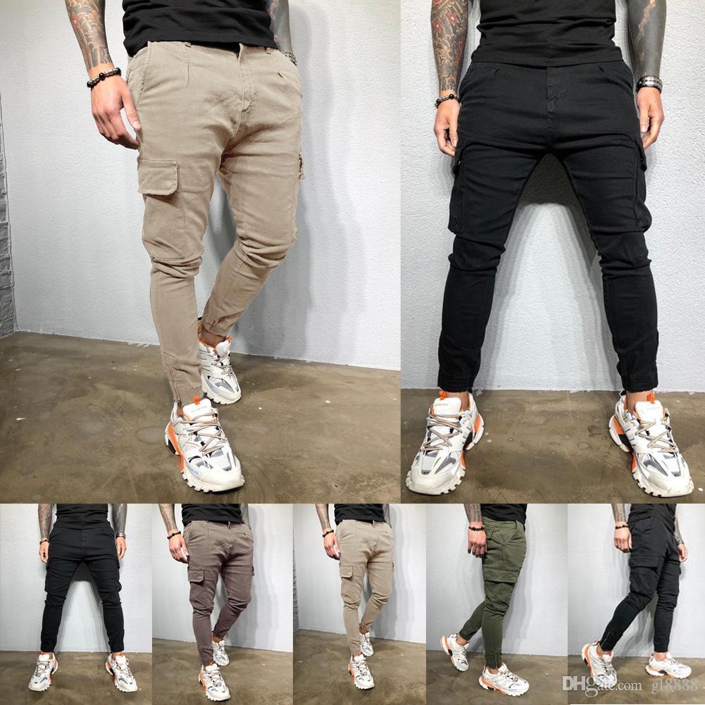 Men's Slim Pocket Urban Straight Leg Trousers Pencil Jogging Joggers Cargo Pants