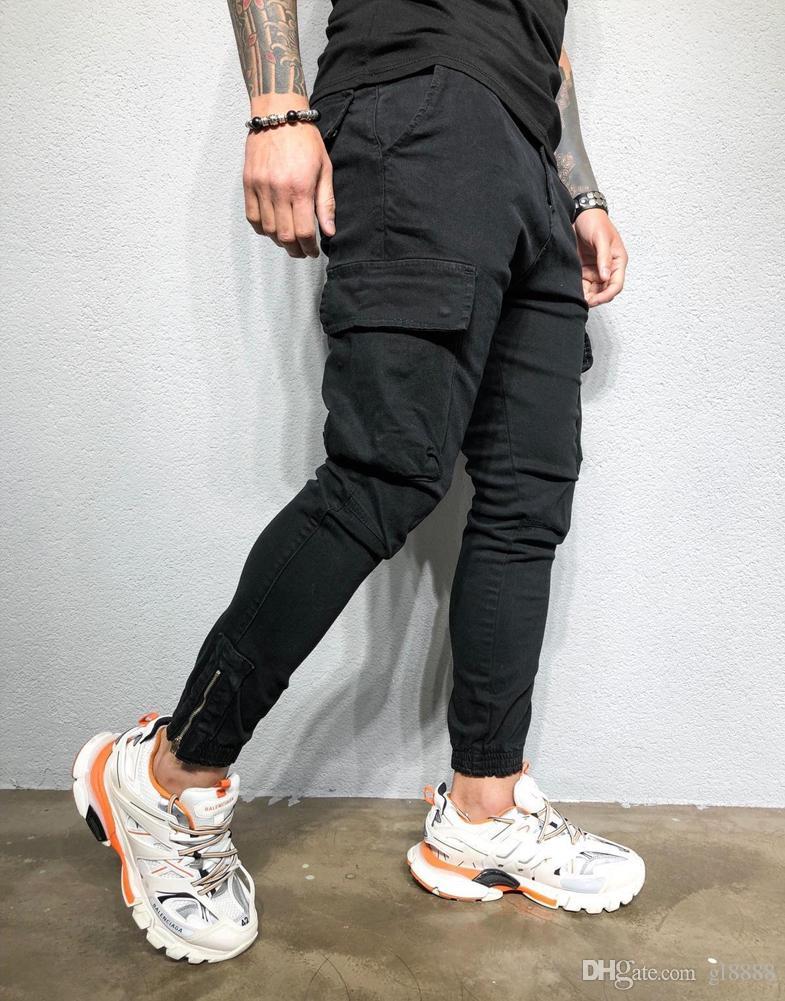 Men's Slim Pocket Urban Straight Leg Trousers Pencil Jogging Joggers Cargo Pants