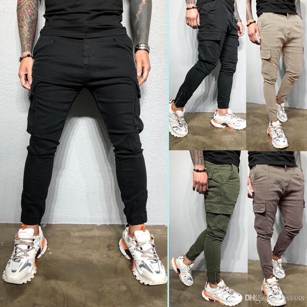 Men's Slim Pocket Urban Straight Leg Trousers Pencil Jogging Joggers Cargo Pants