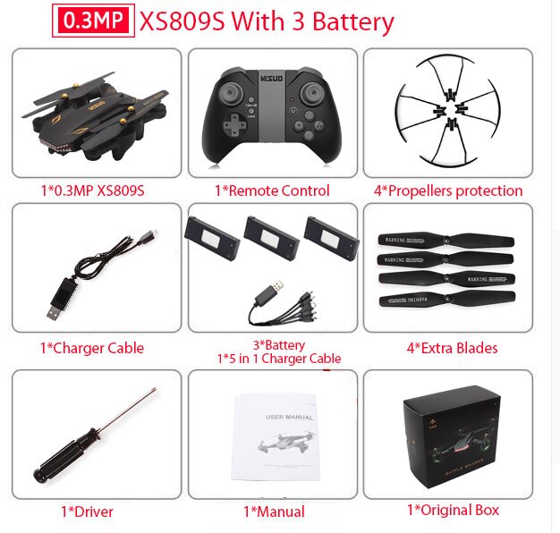 VISUO XS809S XS809HW Foldable Selfie Drone with Wide Angle 0.3MP/2MP HD Camera Quadcopter WiFi FPV RC Helicopter Mini Dron
