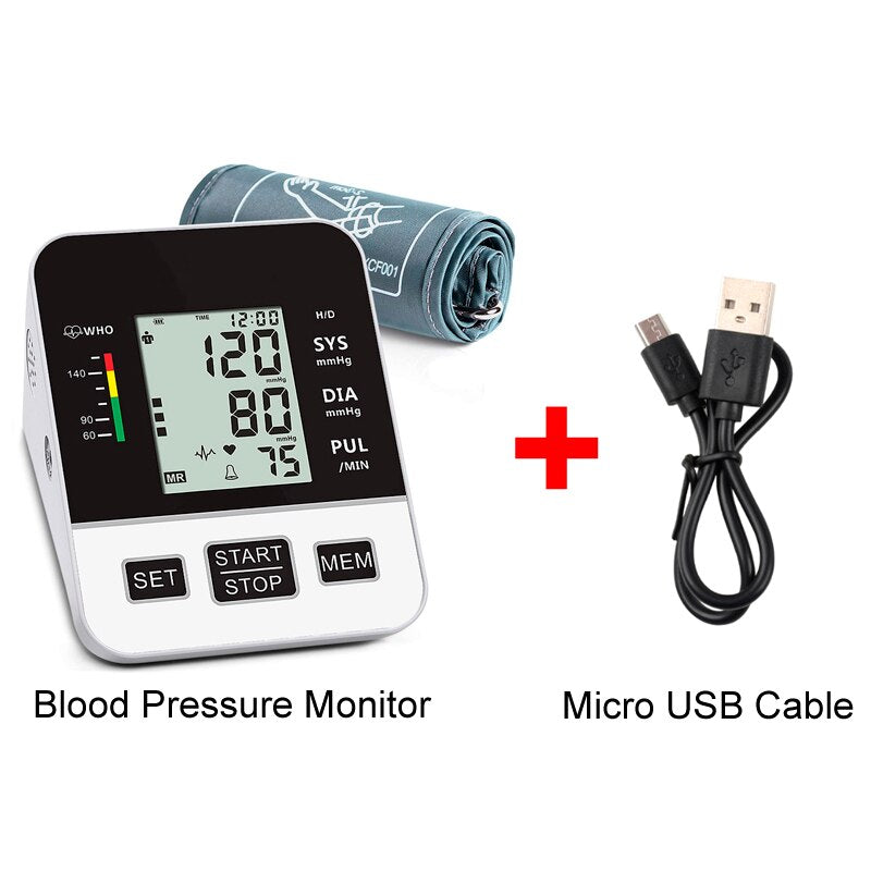 Home Blood Pressure Monitor Upper Arm Automatic Digital LCD Large Cuff Blood Pressure Monitors Medical BP Heart Rate Pulse Meter
