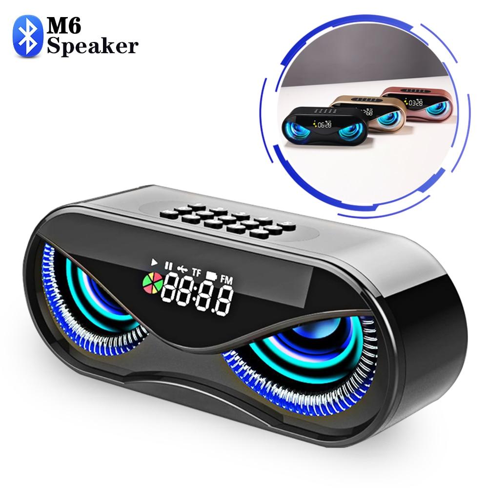 Bluetooth Speaker Cool Owl Design LED Flash Portable Wireless Loudspeaker TF Card FM Radio Alarm Clock TV Bass Smart Display M6