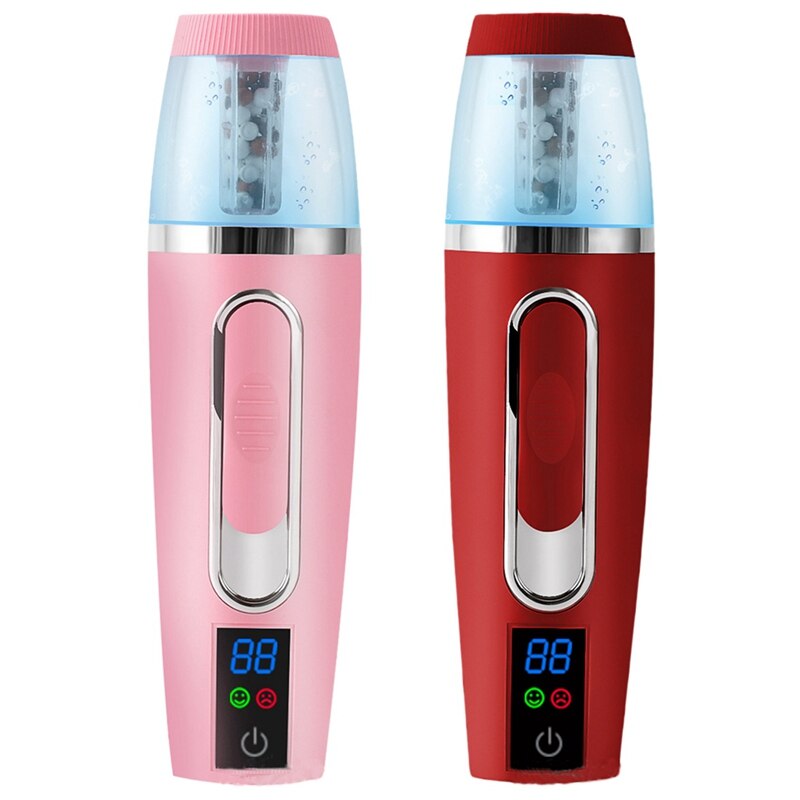 2Pcs Usb Charging Portable Nano Handy Face Nebulizer Steamer Moisturizing Hydration Face Humidifier - Pink & Red