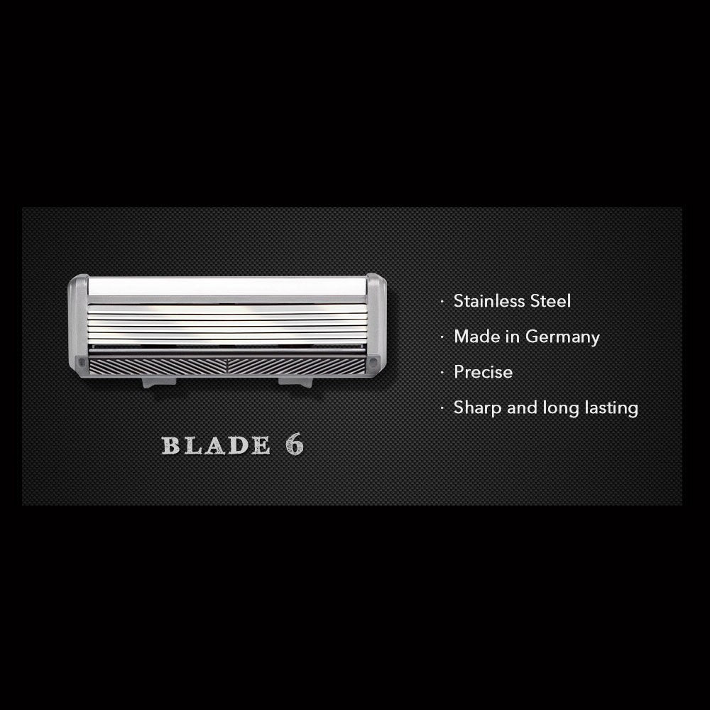 Qshave Black Spider New 6 Blade System Man Manual Shaving Razor Germany X6 Blade with Trimmer Blade, 4 & 8 &16 Cartridges Choice